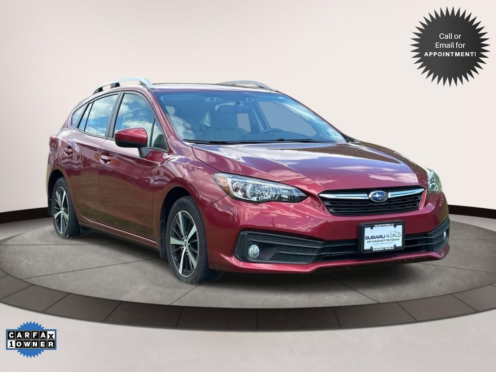 2020 Subaru Impreza Premium 5-door CVT in Red — front three-quarter view