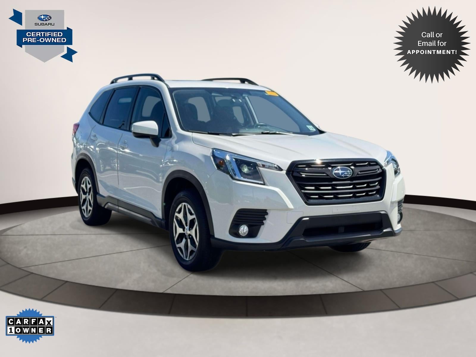 2023 Subaru Forester Premium CVT in White — front three-quarter view