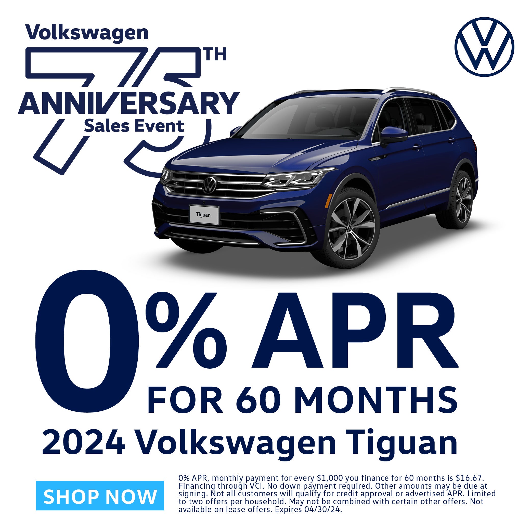 0% APR for 60 Months on 24 Tiguan